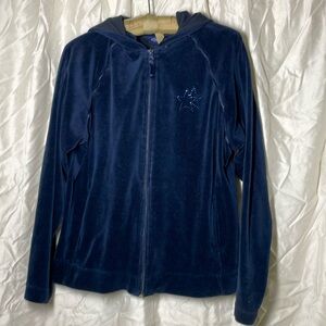 Plush navy blue women’s zip-up hoodie size M